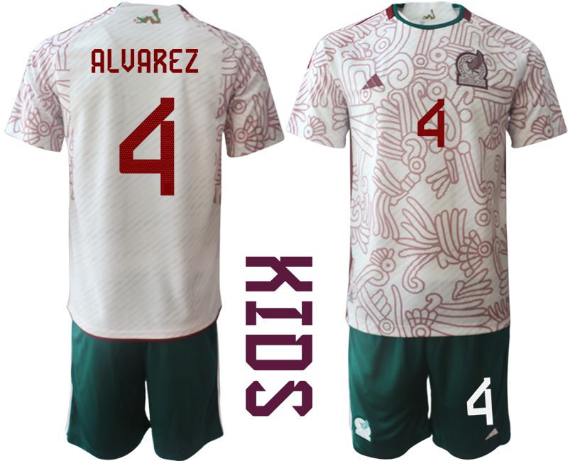 Youth 2022 World Cup National Team Mexico away white #4 Soccer Jerseys